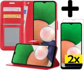 Samsung A22 Hoesje Book Case Met 2x Screenprotector 5G Versie - Samsung Galaxy A22 Case Wallet Cover - Samsung A22 Hoesje Met 2x Screenprotector 5G Versie - Rood