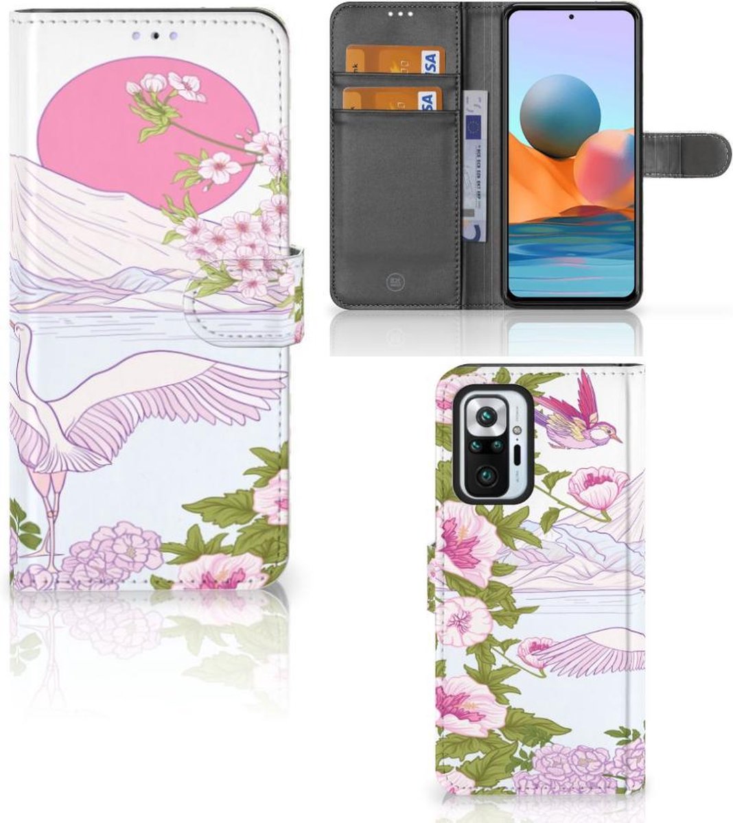 Boekhoesje voor Xiaomi Redmi Note 10 Pro Telefoonhoesje met Pasjes Bird Standing