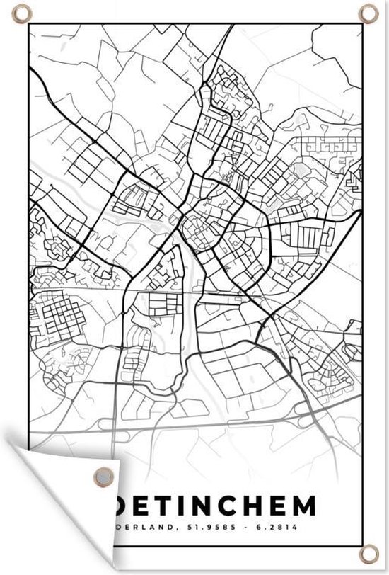 Tuinposter - Tuindoek - Tuinposters buiten - Kaart - Doetinchem - Zwart - Wit  - 80x120 cm - Tuin