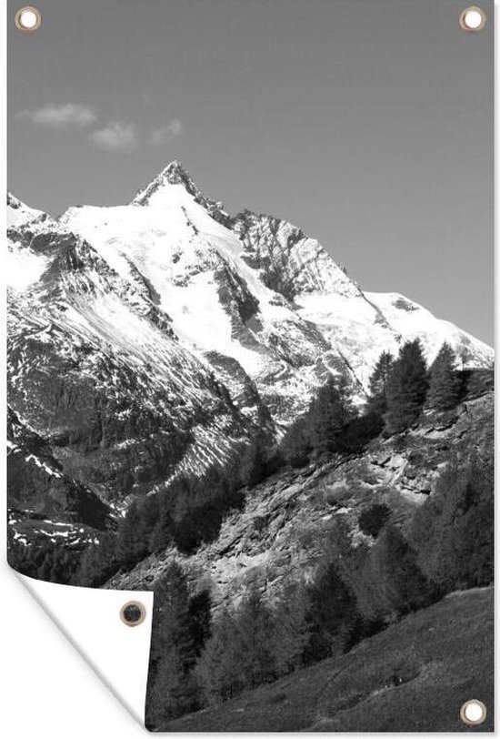 Tuindecoratie De hoogste berg tijdens de herfst in het Park Hohe Tauern in Oostenrijk - zwart wit - 40x60 cm - Tuinposter - Tuindoek - Buitenposter
