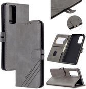Voor Huawei Honor 30 Pro Stiksels Stijl 2-Kleur Koe Textuur Horizontale Flip PU Lederen Case met Houder & Kaartsleuf & Lanyard (Grijs)