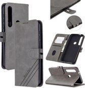 Voor Motorola Moto G8 Spelen Stiksels Stijl 2-Kleur Koe Textuur Horizontale Flip PU Lederen Case met Houder & Kaartsleuf & Lanyard (Grijs)