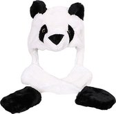 Panda muts oortjes flappen wanten - zwart wit pluche kindermuts bontmuts