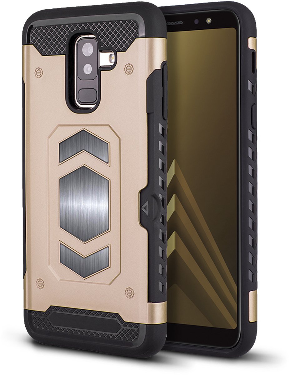 Samsung Galaxy A6 Plus Luxe Armor Case met Pashouder - Goud - van Bixb
