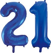Blauwe folie ballonnen cijfer 21.