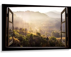 Canvas  - Openstaande Ramen met Mooi Uitzicht - 120x80cm Foto op Canvas Schilderij (Wanddecoratie op Canvas)