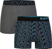 Happy Shorts 2-Pack Boxershorts Heren Grijs Happy Letters - Maat L