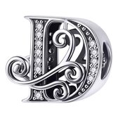 Tracelet - Zilveren bedels - Bedel sierletter D | Zilveren letter bedels | Ook geschikt voor Pandora | 925 Sterling Zilver - Pandora compatible - 925 Zilver Certificaat - In Leuke