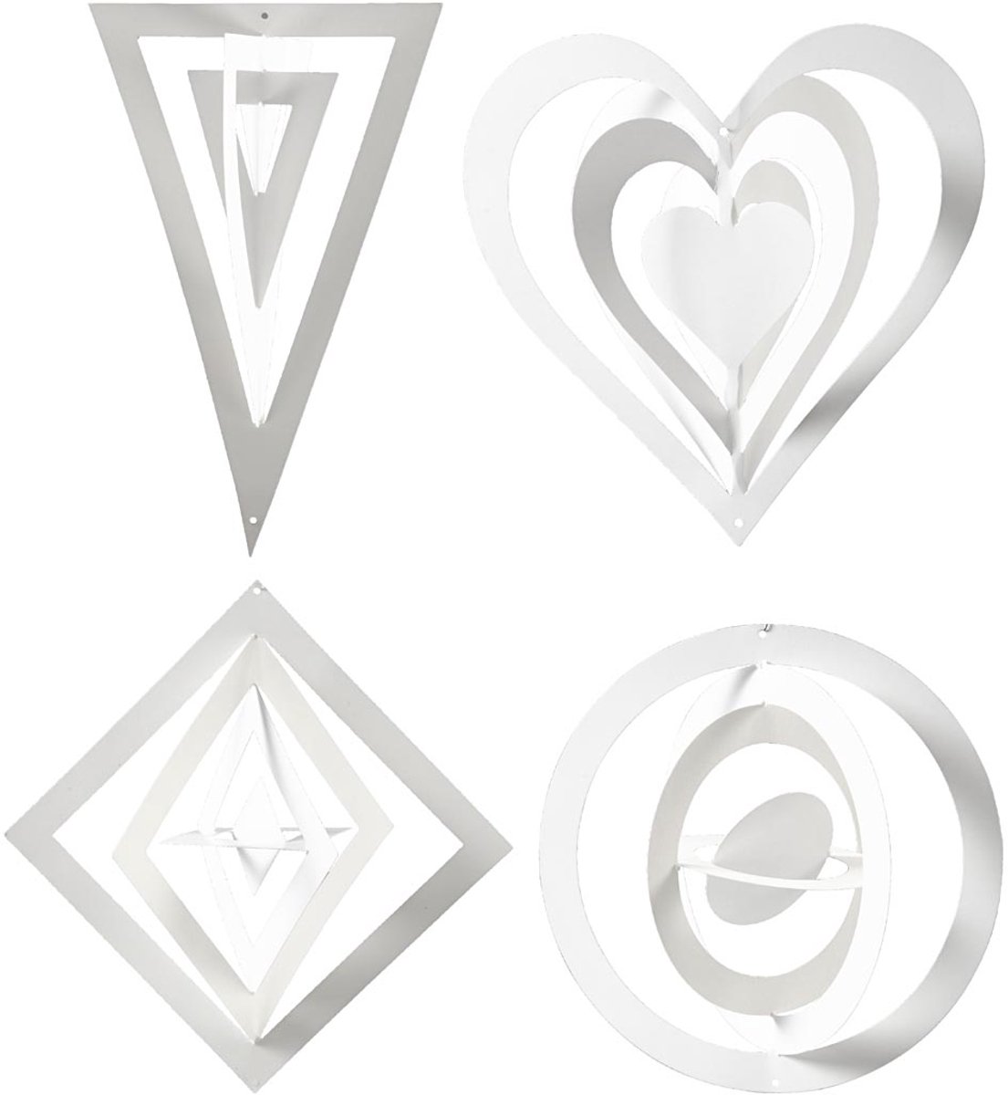 3D Ornamenten, H: 18+22+24 cm, B: 15+18+22 cm, 230 gr, wit, 16 stuk