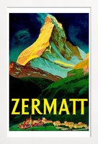 JUNIQE - Poster in houten lijst Vintage Zwitserland Zermatt -20x30
