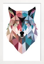 JUNIQE - Poster met houten lijst Geo Wolf -13x18 /Blauw & Roze