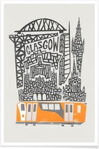 JUNIQE - Poster Glasgow Cityscape -40x60 /Grijs & Oranje