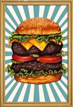 JUNIQE - Poster met houten lijst Double Cheeseburger -20x30 /Blauw &