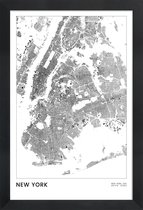 JUNIQE - Poster met houten lijst New York kaart -13x18 /Wit & Zwart