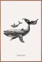 JUNIQE - Poster met kunststof lijst Humpback Whale -13x18 /Grijs &