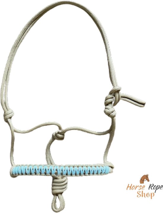 Touwhalster ‘Zigzag’ beige-babyblauw maat Pony | bruin, blauw, speciaal neusstuk, cute, touwproducten
