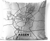 Tuinkussen - Stadskaart - Assen - Grijs - Wit - 40x40 cm - Weerbestendig - Plattegrond