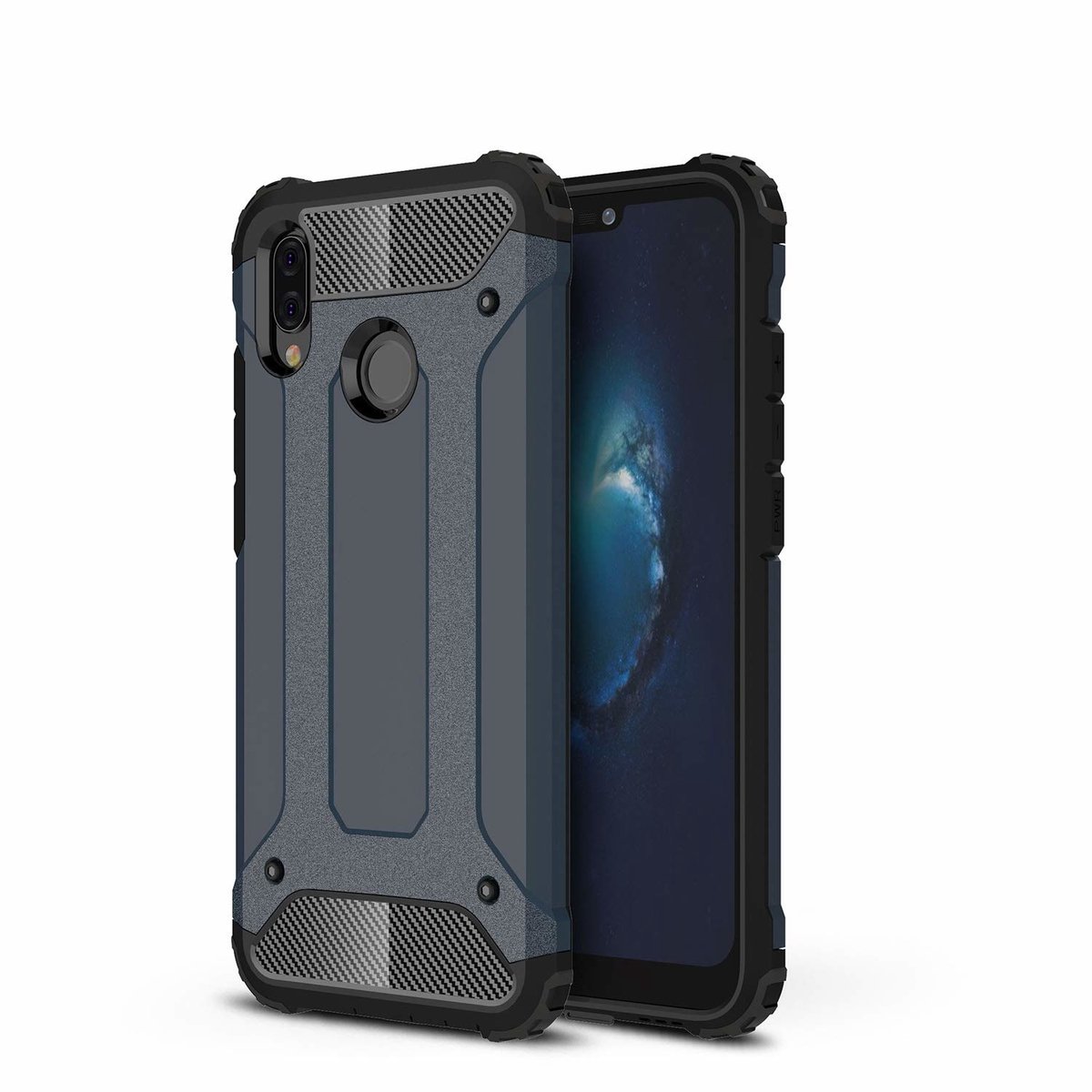 Ntech Hoesje Geschikt voor Huawei P20 Lite (2018) Dual layer Armor Hoesje - Blauw