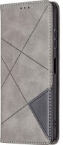 Mobigear Telefoonhoesje geschikt voor Samsung Galaxy A22 5G Hoesje | Mobigear Rhombus Slim Bookcase | Pasjeshouder voor 2 Pasjes | Telefoonhoesje voor Pinpas / OV Kaart / Rijbewijs - Grijs