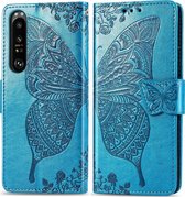 Sony Xperia 1 III Hoesje - Mobigear - Butterfly Serie - Kunstlederen Bookcase - Blauw - Hoesje Geschikt Voor Sony Xperia 1 III