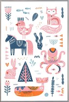 JUNIQE - Poster met kunststof lijst Patchwork Animals -40x60 /Roze &