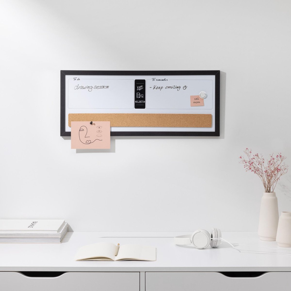 magnetisch whiteboard met kurken prikbord - Memobord voor aan de muur