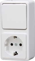 KOPP - Wandcontactdoos - Standard - Opbouw - 1-voudig Stopcontact - 1-voudig Wisselschakelaar - Randaarde - Arctic Glans Wit - BES LED