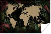 Poster Wereldkaart - Bruin - Tropische planten - 180x120 cm XXL