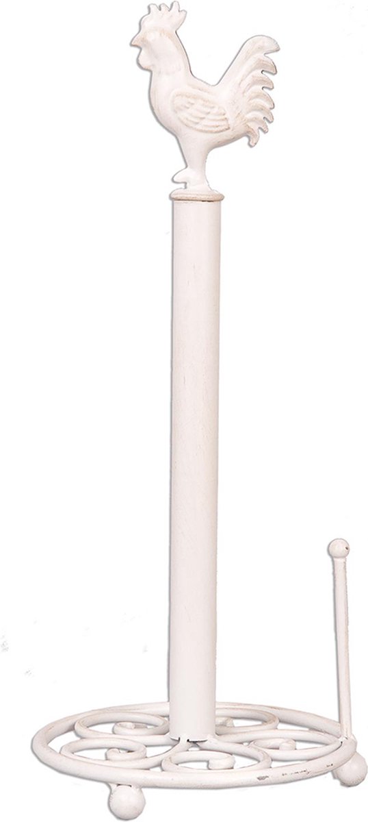 Clayre & Eef Keukenrolhouder Haan Ø 18x43 cm Wit Ijzer Rollenhouder Keukenpapier Houder