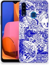 Back Case TPU Siliconen Hoesje Samsung Galaxy A20s Smartphone hoesje Angel Skull Blue