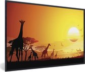 Image encadrée - Une illustration du paysage africain avec des girafes cadre photo noir 60x40 cm - Affiche encadrée (Décoration murale salon / chambre)