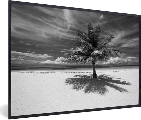 Cadre photo avec Poster Zwart Wit- Cocotier sur le sable blanc de Mo'orea en noir et blanc - 120x80 cm - Cadre pour poster