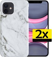 Hoes voor iPhone 11 Hoesje Marmer Case Wit Hard Cover - Hoes voor iPhone 11 Case Marmer Hoesje Back Cover Wit - 2 Stuks