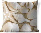 Buitenkussens - Tuin - Witte zeeschelpen op het strand - 50x50 cm