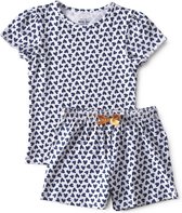 Little Label Pyjama Meisjes Maat 146-152 - Wit, Blauw - Zachte BIO Katoen - Shortama - 2-delige zomer pyama meisjes - Hartjesprint