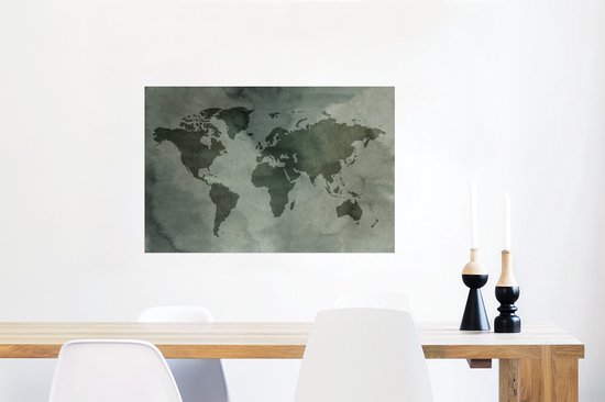 Carte du monde sombre recouverte de peinture du monde gris 90x60 cm