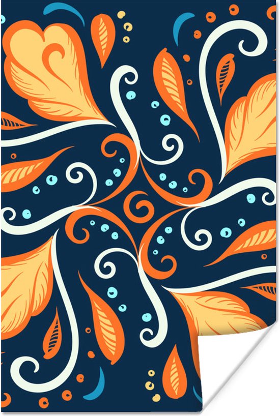 Motif carré et abstrait de plumes avec des boucles et des points sur fond sombre 80x120 cm