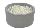 Ballenbak Grijs 90x40 met 250 ballen Wit, Transparant, Parel