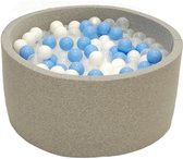 Ballenbak Grijs 90x40 met 250 ballen Babyblauw, Transparant, Wit