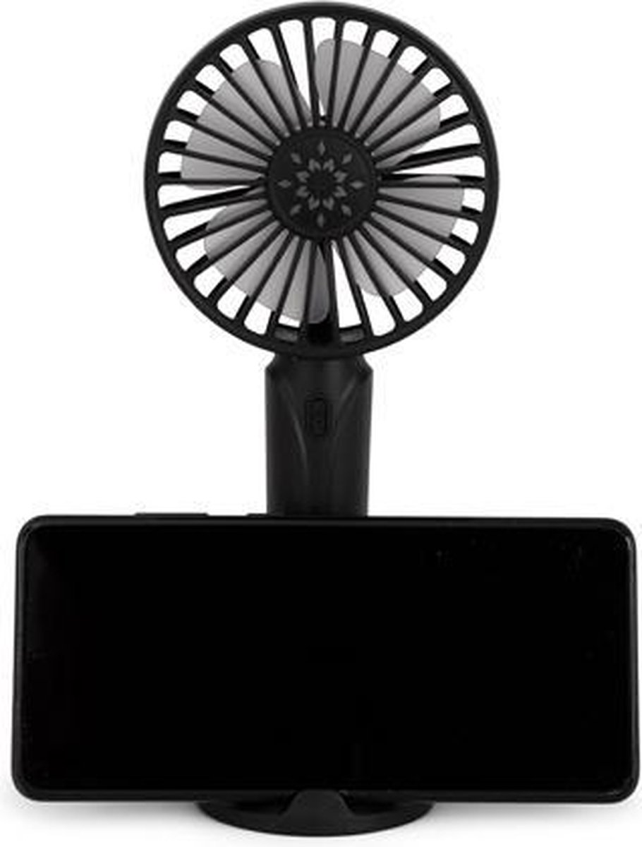 BRAINZ Staande Tafelventilator - Met Telefoonhouder - Oplaadbare batterij - Zwart