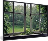 Photo dans le cadre - Cadre photo ancienne fenêtre envahi noir sans passe partout 60x40 cm - Affiche encadrée (Décoration murale salon / chambre)