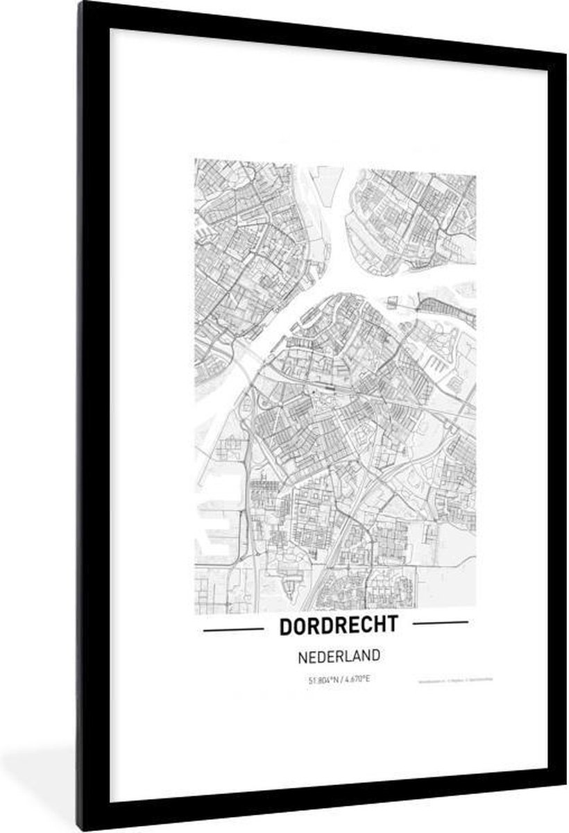 Fotolijst incl. Poster - Stadskaart Dordrecht - 80x120 cm - Posterlijst - Plattegrond - PosterMonkey