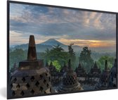 Fotolijst incl. Poster - Zonsopgang bij de tempel Borobudur in Indonesië - 30x20 cm - Posterlijst