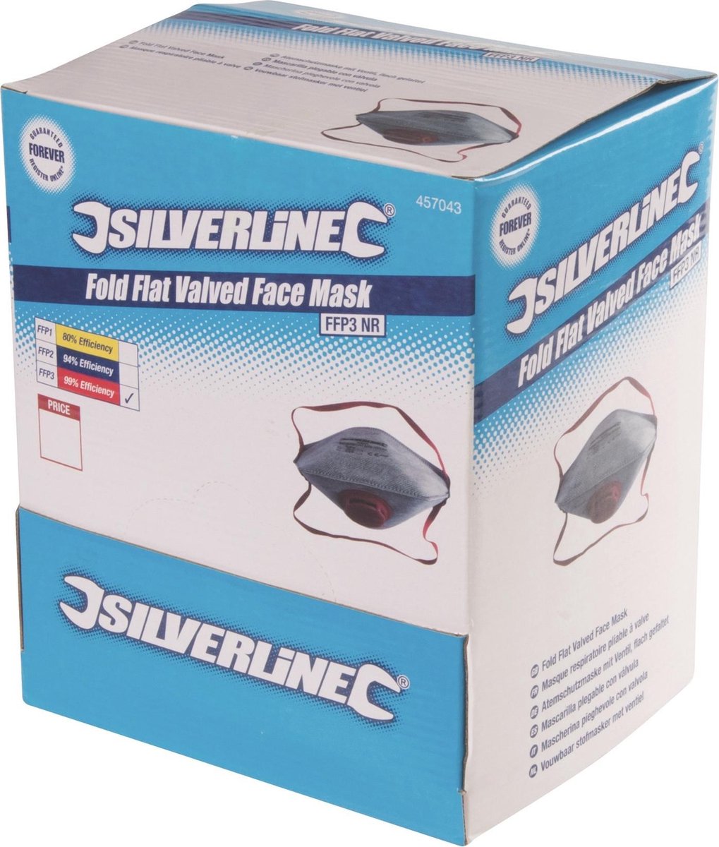 Silverline Plat Vouwbaar FFP3 Stofmasker met Ventiel - Enkel Gebruik - 25  stuks | bol.com