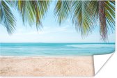 Palmbladeren hangen boven strand poster papier 120x80 cm - Foto print op Poster (wanddecoratie woonkamer / slaapkamer) / Landschappen Poster / Zee en Strand