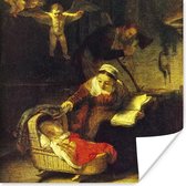 Poster Het wiegje van wilgentenen - Schilderij van Rembrandt van Rijn - 100x100 cm XXL