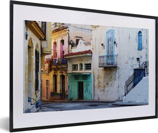 Fotolijst incl. Poster - Kleurrijke straat in de Cubaanse hoofdstad Havana - 60x40 cm - Posterlijst