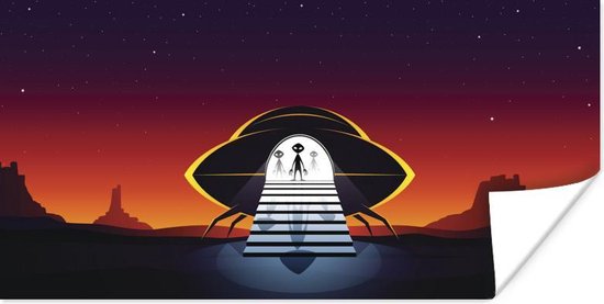 Poster een UFO in de woestijn