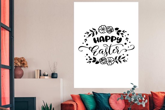 Citation de Pasen Happy Pâques avec des fleurs 120x180 cm XXL / Groot format!