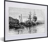Fotolijst incl. Poster - Illustratie van de Oosterkade in Rotterdam in zwart-wit - 40x30 cm - Posterlijst